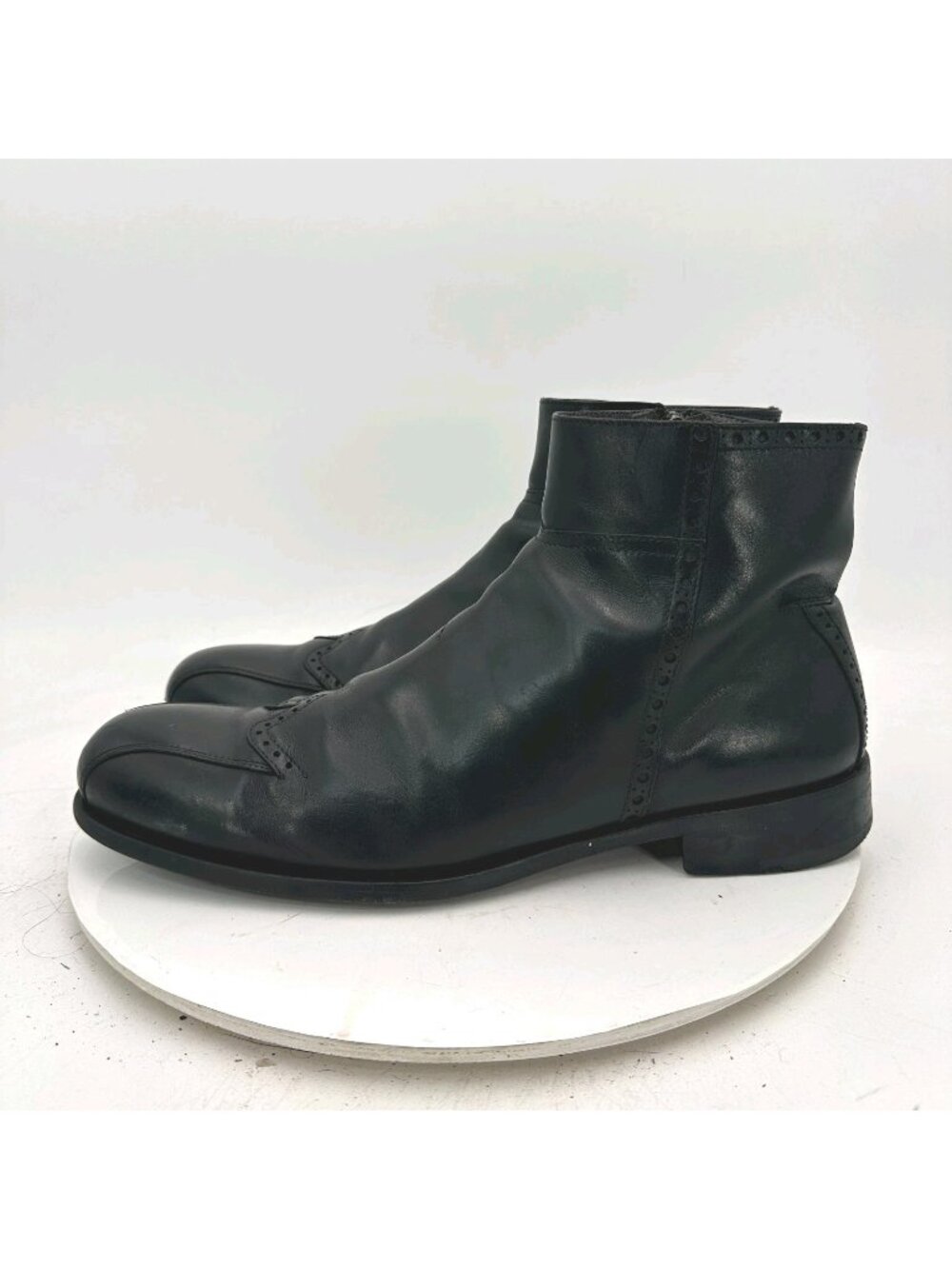 Cesare Paciotti Men Size 9 Black Leather Brogue Side Zip Ankle Boot